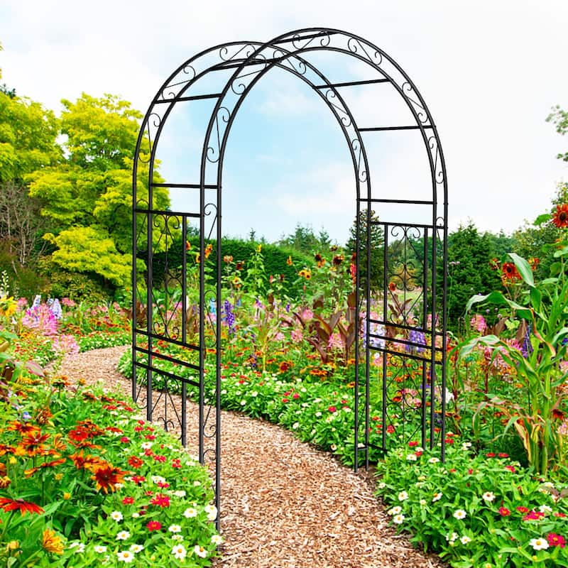 Metal Garden Arch "L59 x W17.71 x H90.55" Climbing Plants Support Rose Arch Outdoor Black