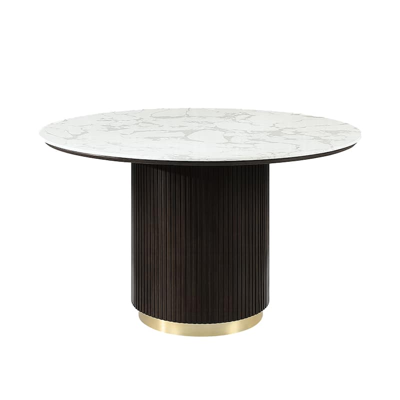 Round Dining Table with Faux Marble Top in Espresso and White - White/Espresso - White/Espresso