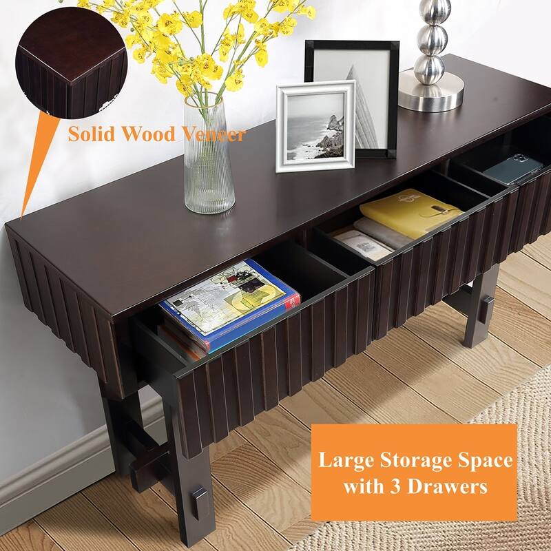 Mid Century Farmhouse Fluted Console Table with Storage Drawers