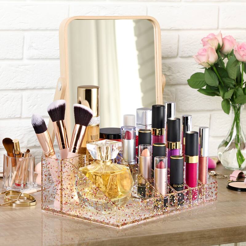 Sorbus 16 Slot Glitter Acrylic Makeup Organizer for Vanity and Bathroom - 8.75" L x 6" W x 3" H