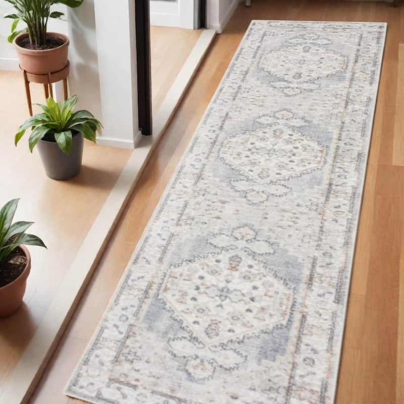 Power Loomed Distressed Low Pile Area Rug - 72' X '24' X '0.25 - 72' X '24' X '0.25 - Oxford Blue - Runner