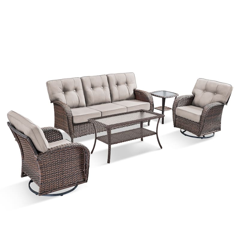 Pocassy 5 Piece Ooutdoor Sofa with Swivel Chair Table