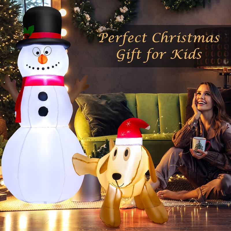 Gymax 6FT Inflatable Christmas Snowman With Dog Holiday Decor w/ - See Details