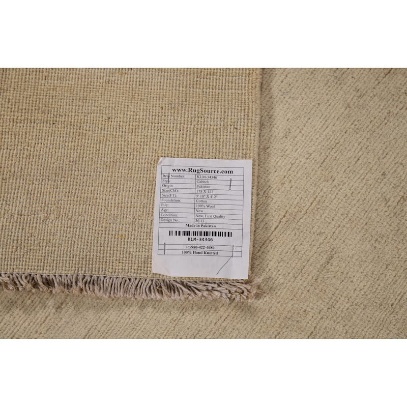 Beige Gabbeh Modern Rug Hand-Knotted Wool Carpet - 4'2"x 5'10"