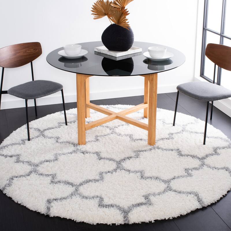 SAFAVIEH Fontana Shag Evor Trellis 2-inch Thick Rug - 6'7" Round - Cream/Grey