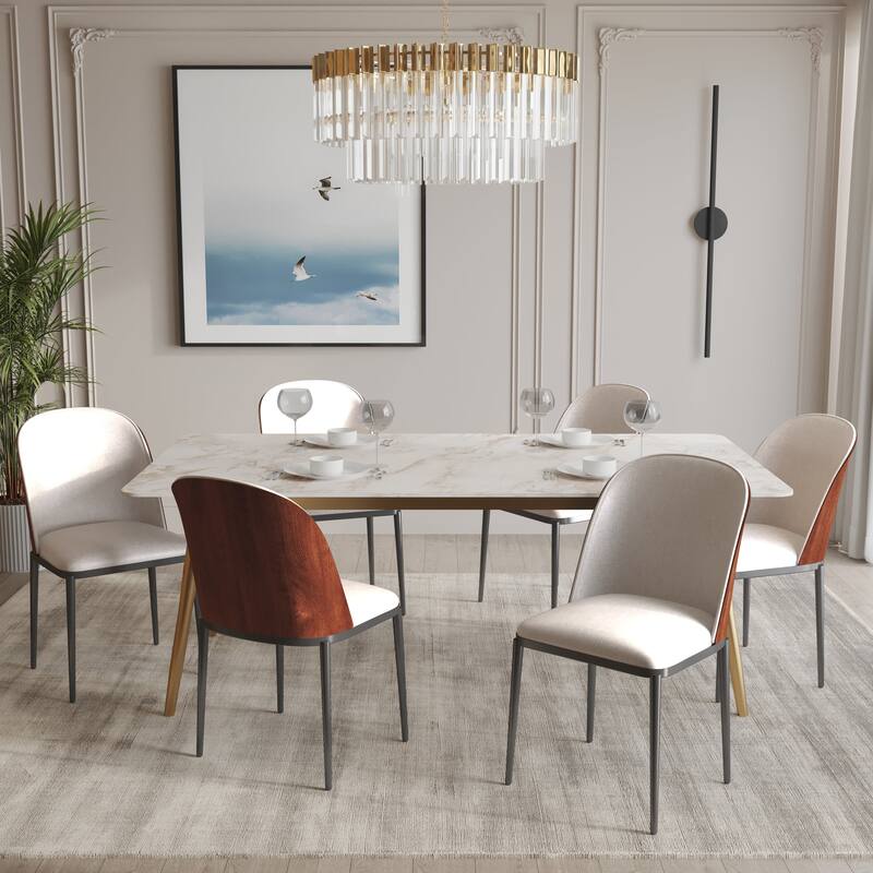 Zayle 7-Piece Dining Set 55-Inch Rectangular White Sintered Stone Dining Table and 6 Dining Side Chairs