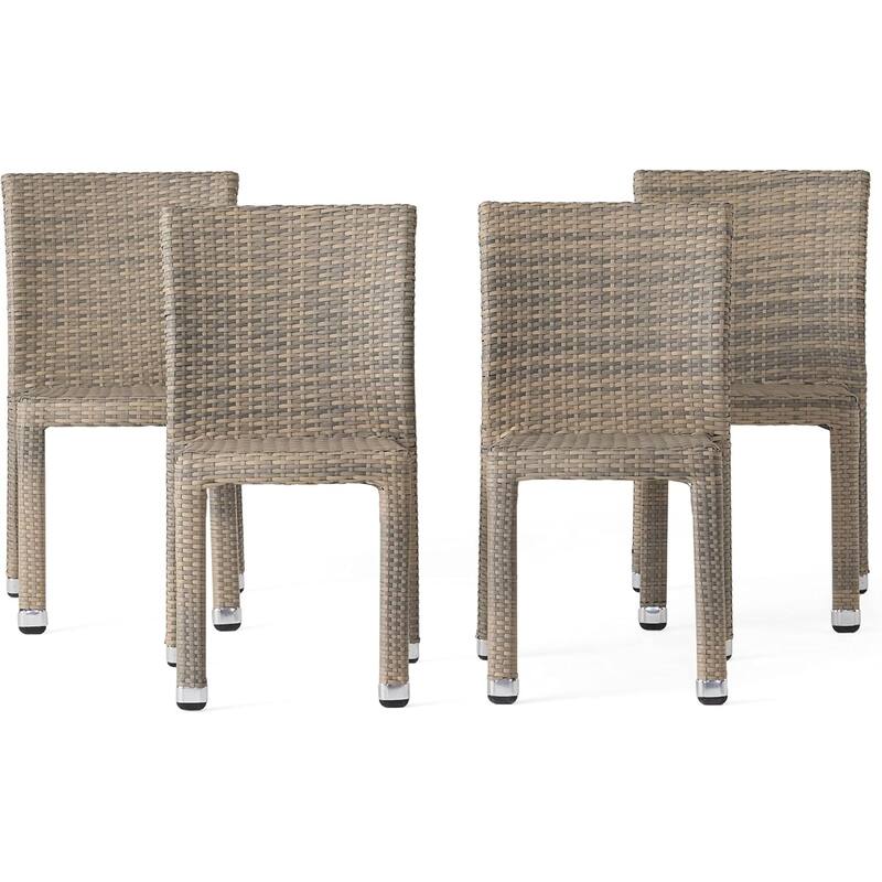 Roomfitters Outdoor Rattan Dining Chair Set of 4, Stackable Armless Patio Chairs, Weather-Resistant Design