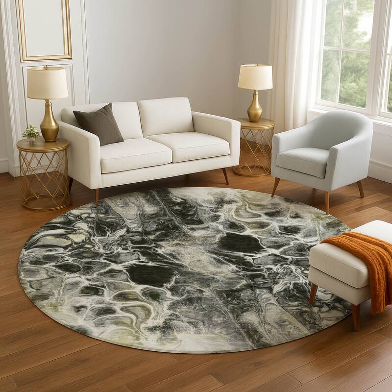 Premium Washable Super Soft Modern Abstract Mayfield Rug - Pewter - 8' x 8'