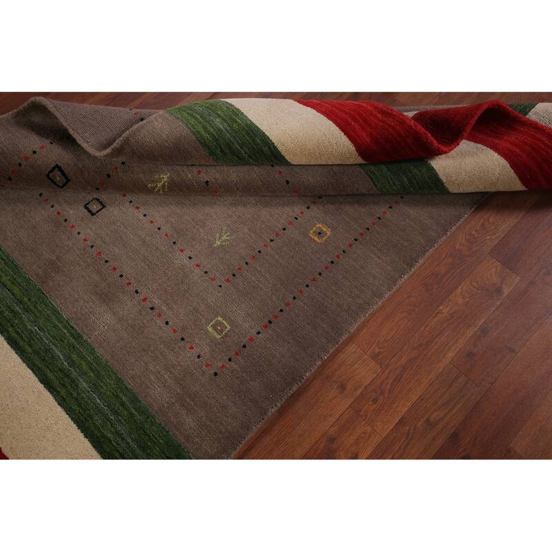 Brown Striped Gabbeh Oriental Accent Rug Handmade Wool Carpet - 3'11"x 5'7"