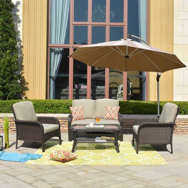 Shop Ovios 4 Pcs Patio Furniture Sets Water Resistant Wicker Deep