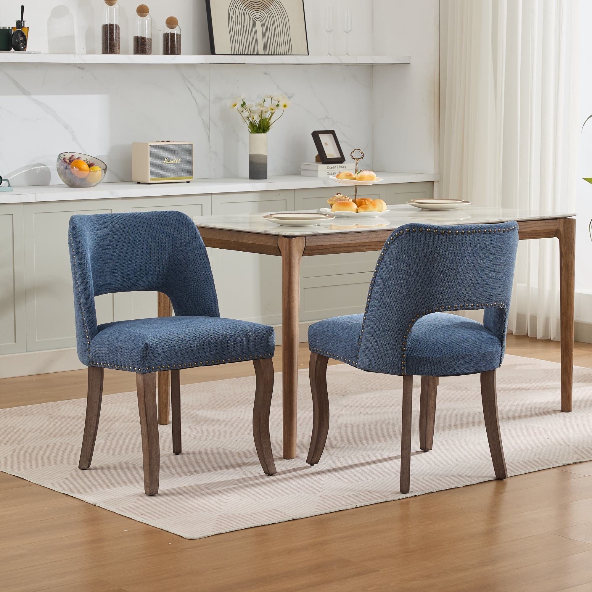 Wooden Dining Chairs Set of 2, Modern Fabric Upholstered Dining Room Chair Kitchen Chairs, Farmhouse Dinner Chair