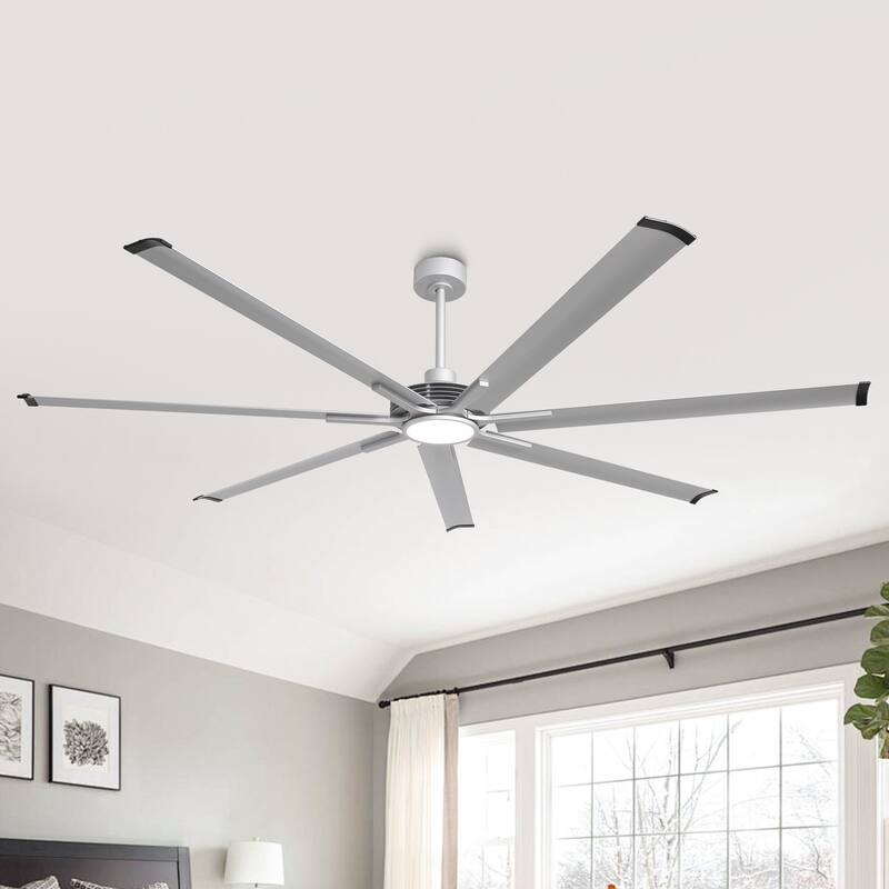 Ceiling Fan Industrial 84" Modern Silver 7-Blade LED Light
