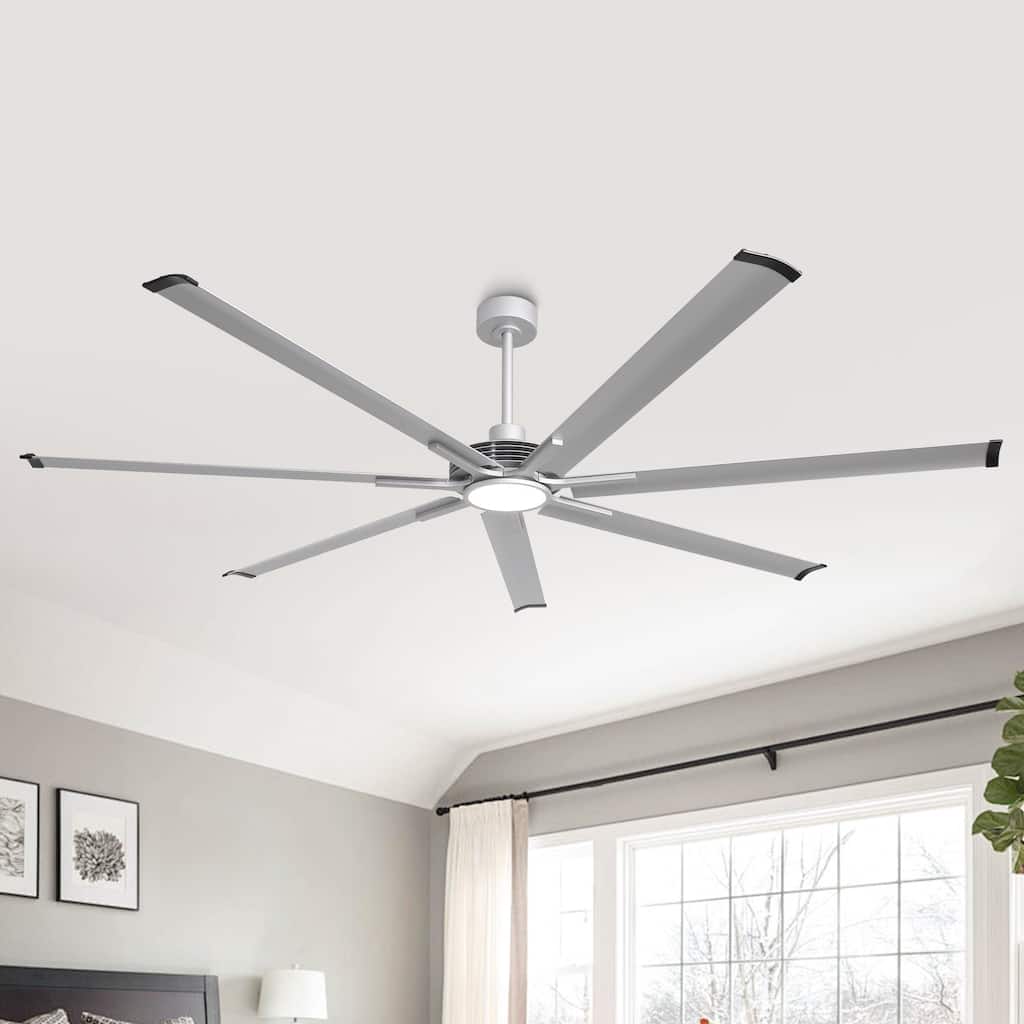Ceiling Fan Industrial 84" Modern Silver 7-Blade LED Light