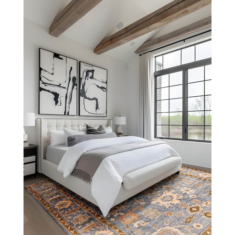 ECARPETGALLERY Hand-knotted Modern Oushak Light Denim Blue Wool Rug - 8'0 x 10'1