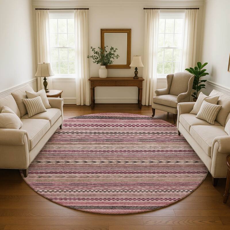Premium Washable Super Soft Boho Stripes Mayfield Rug - Pink - 8' x 8'