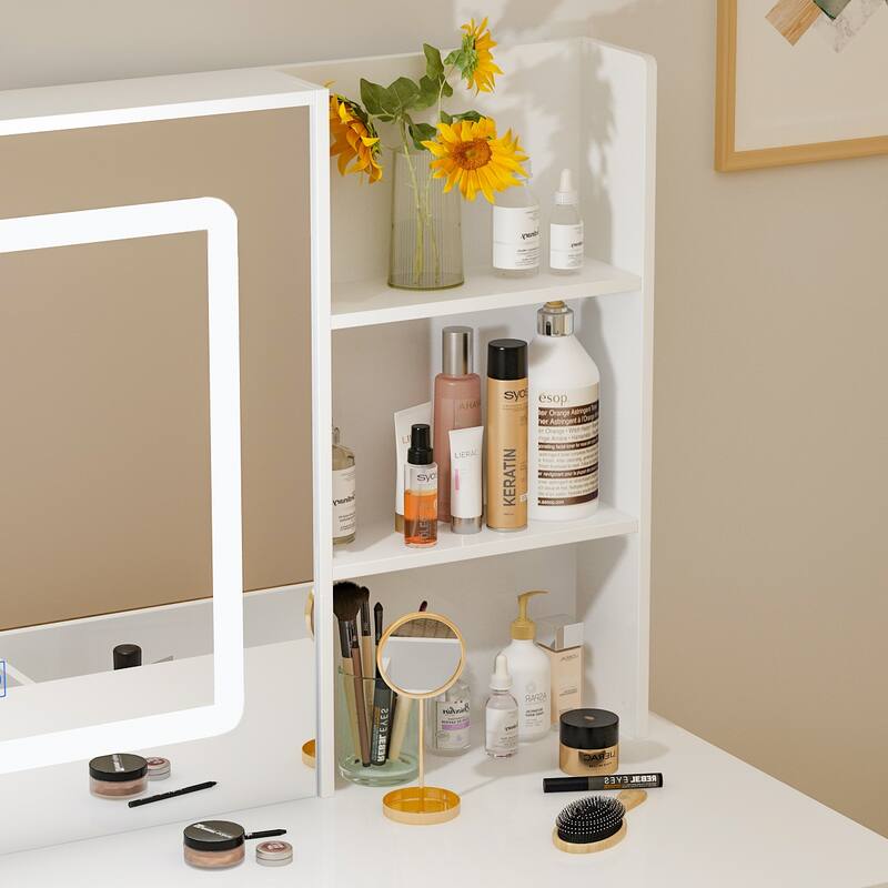 39.4"Wide Makeup Vanity Set with Stool and 3 Color Touching Mirror - 39.4"W