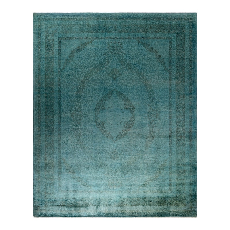 Overton Hand Knotted Wool Vintage Inspired Modern Contemporary Overdyed Blue Area Rug - 8' 3" x 10' 4"