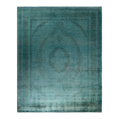 Overton Hand Knotted Wool Vintage Inspired Modern Contemporary Overdyed Blue Area Rug - 8' 3" x 10' 4"
