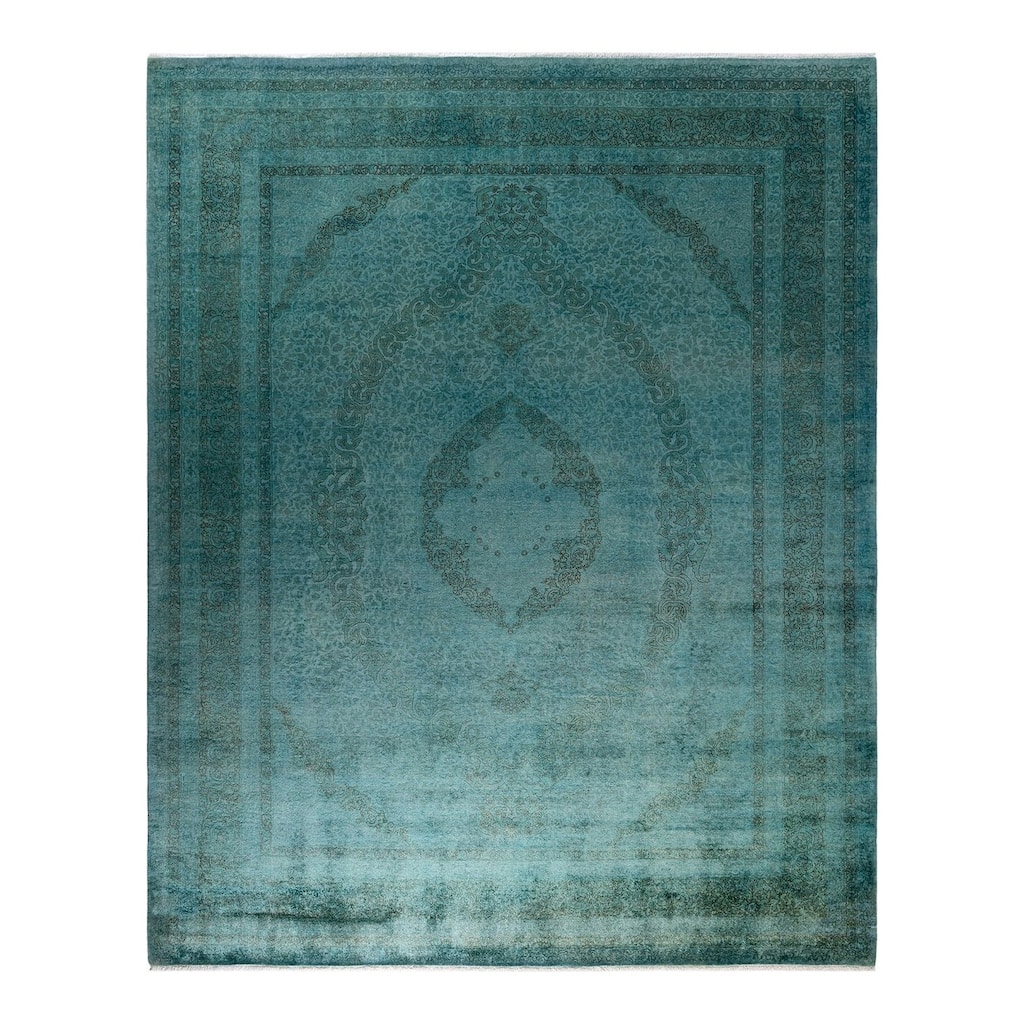 Overton Hand Knotted Wool Vintage Inspired Modern Contemporary Overdyed Blue Area Rug - 8' 3" x 10' 4"