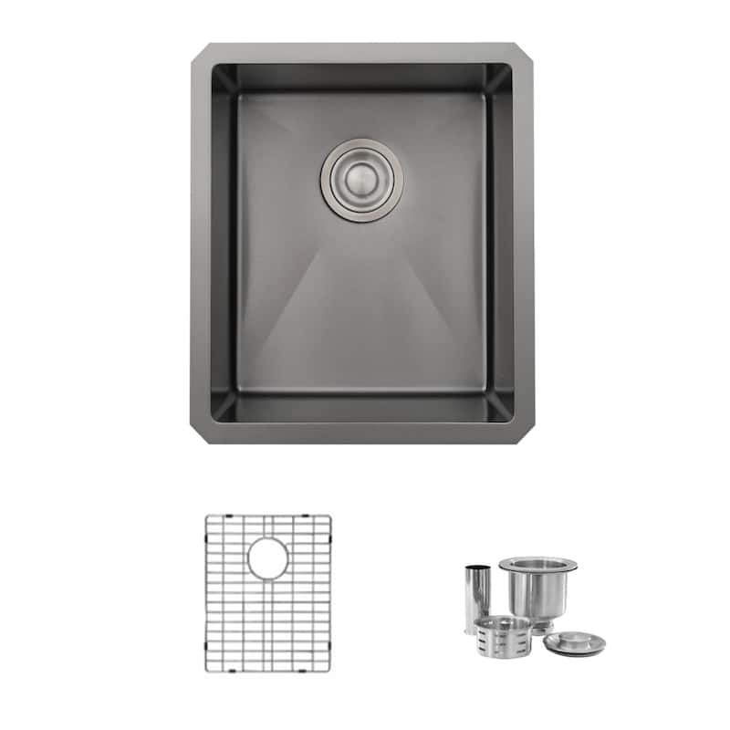 Undermount 16" Graphite Black Single Bowl Kitchen Sink Handmade