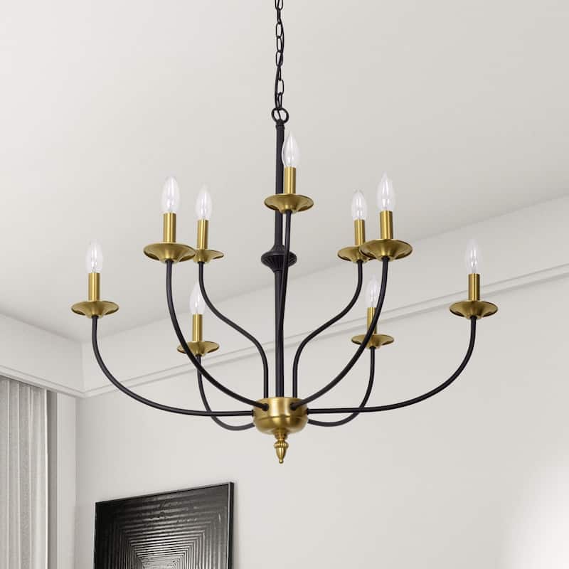 Maxax 9 - Light Candle Style Classic / Traditional Chandelier - Black&Gold