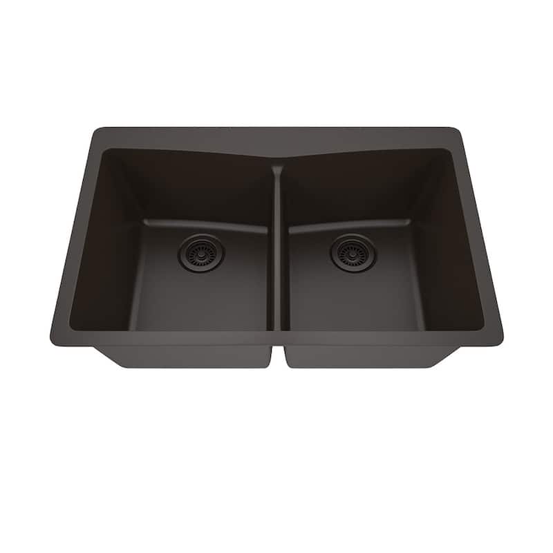 33 Inch Lexicon Platinum Quartz Composite Drop-in Undermount Double Bowl Galaxy Mocha Kitchen Sink LP-800TM-M-SO