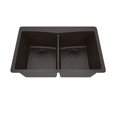 33 Inch Lexicon Platinum Quartz Composite Drop-in Undermount Double Bowl Galaxy Mocha Kitchen Sink LP-800TM-M-SO