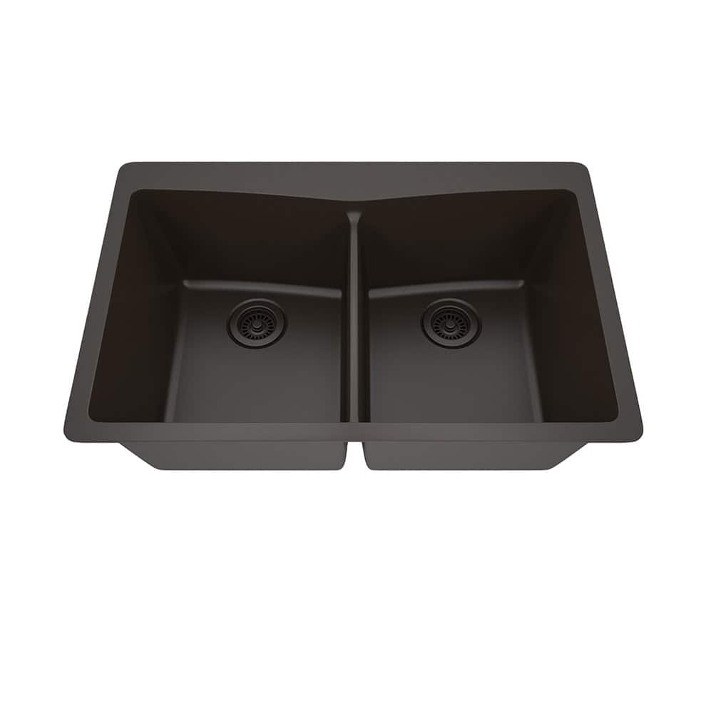 33 Inch Lexicon Platinum Quartz Composite Drop-in Undermount Double Bowl Galaxy Mocha Kitchen Sink LP-800TM-M-SO