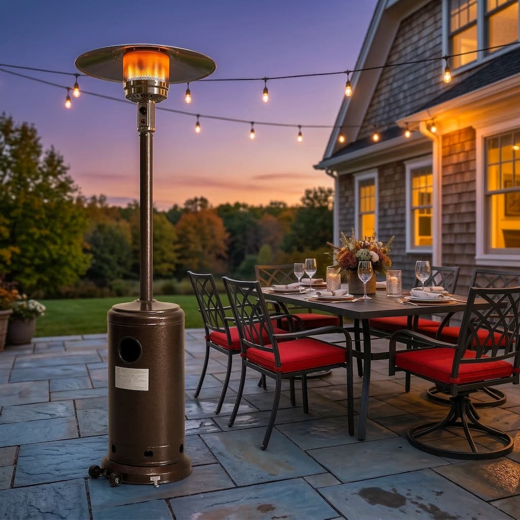 46,000 BTU Iron Brown Propane Gas Patio Heater with Wheels and Cover