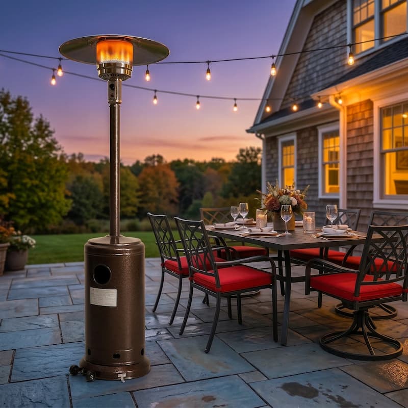 46,000 BTU Iron Brown Propane Gas Patio Heater with Wheels and Cover - Brown
