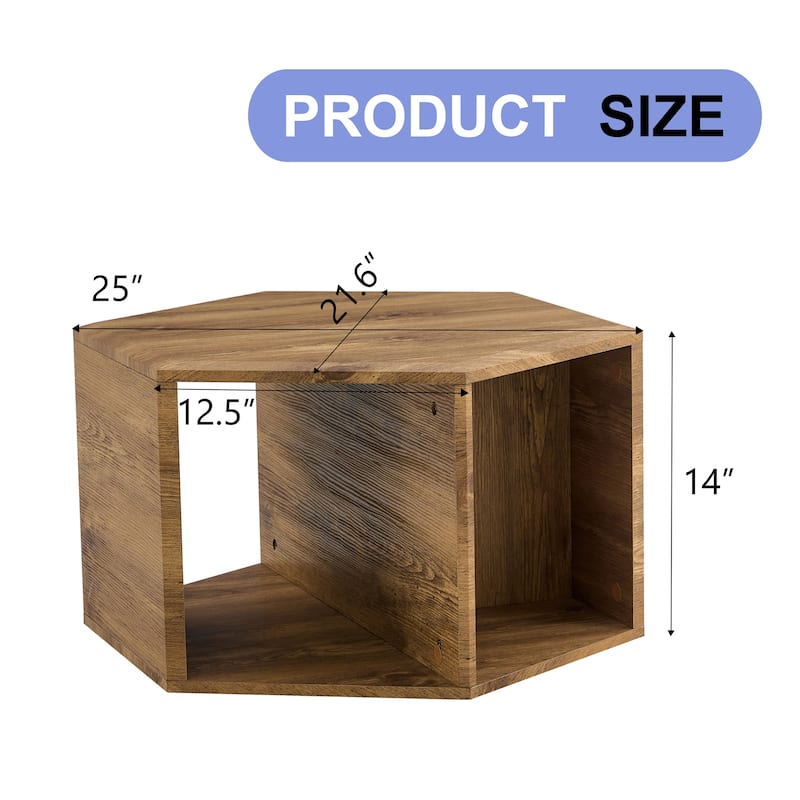 Hexagonal Coffee Table with Open Storage Space Multifunctional Wooden Side Table Small Apartment Center Table