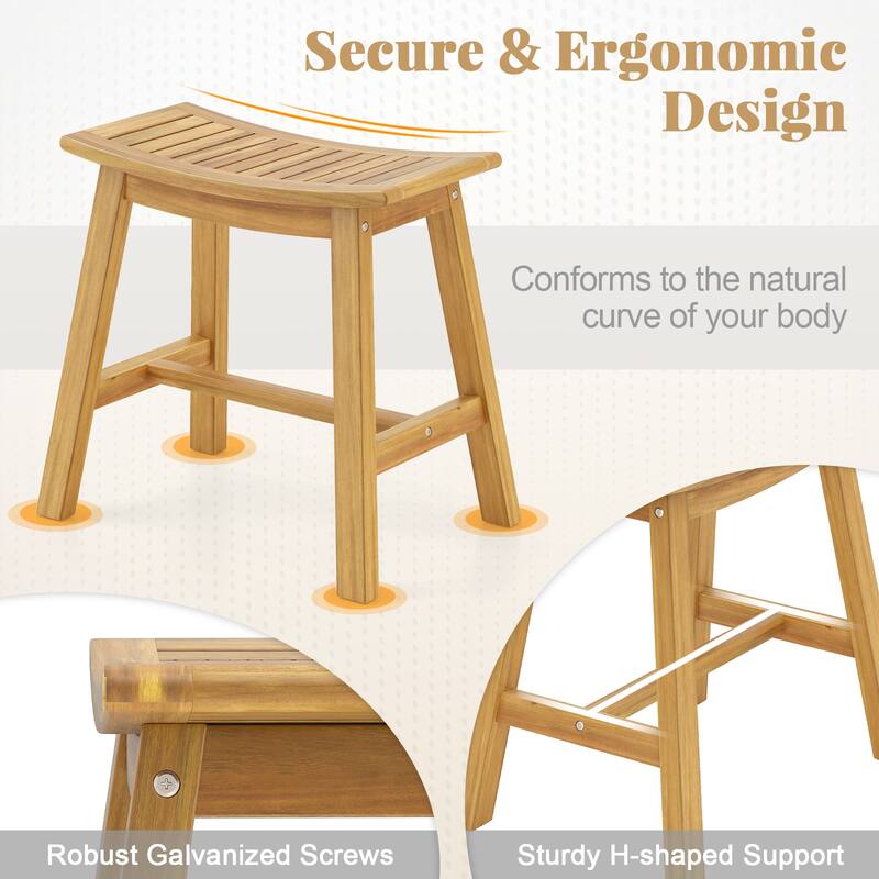 Gymax Shower Bench Teak Wood Shower Stool w/ Curved Seat Waterproof