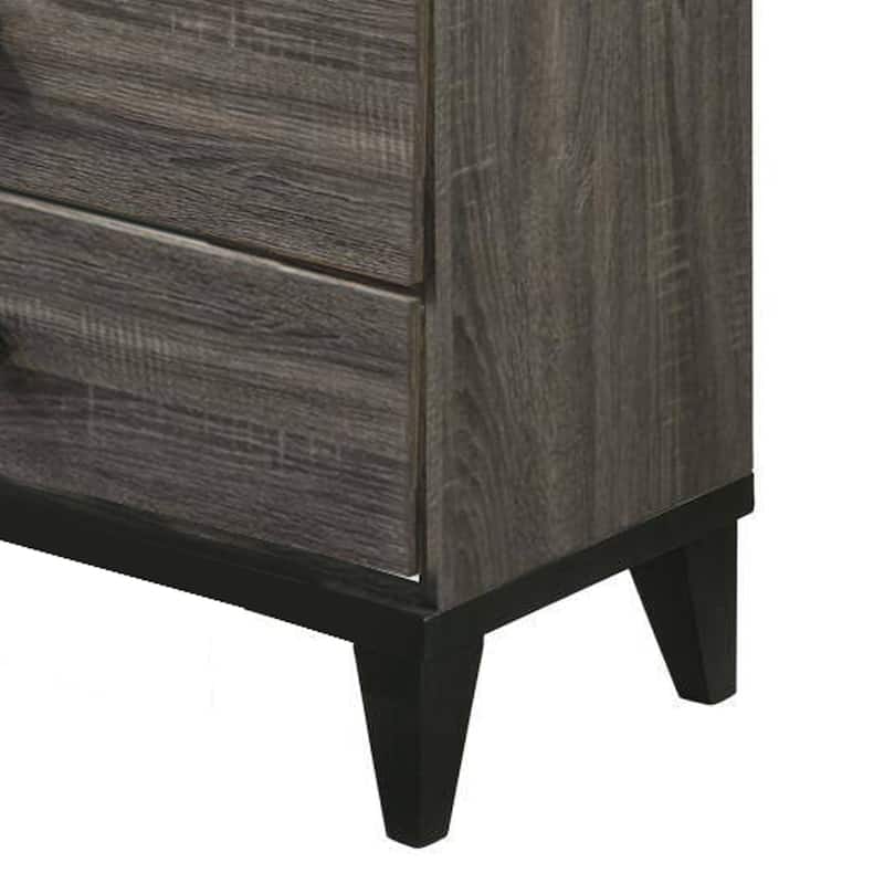 4 Drawer Wooden Chest with Grains and Angled Legs, Gray