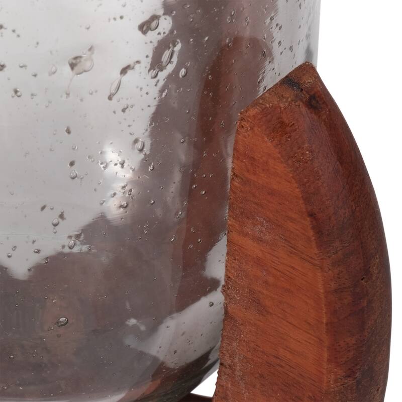Textured Glass Pillar and Taper Candle Holder with Mango Wood Base