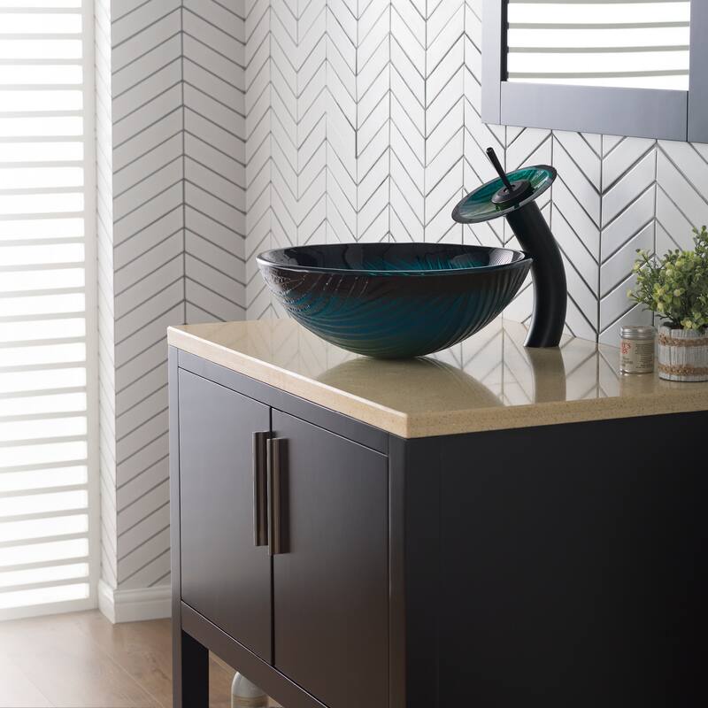 Kraus Bathroom Combo - 17" Ladon Glass Vessel Bathroom Sink with