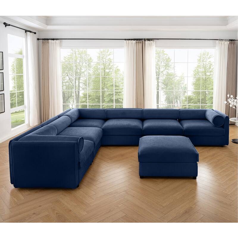 142.5" Modular Chenille Sectional Sofa (6-Piece) with Storage & Cylindrical Style