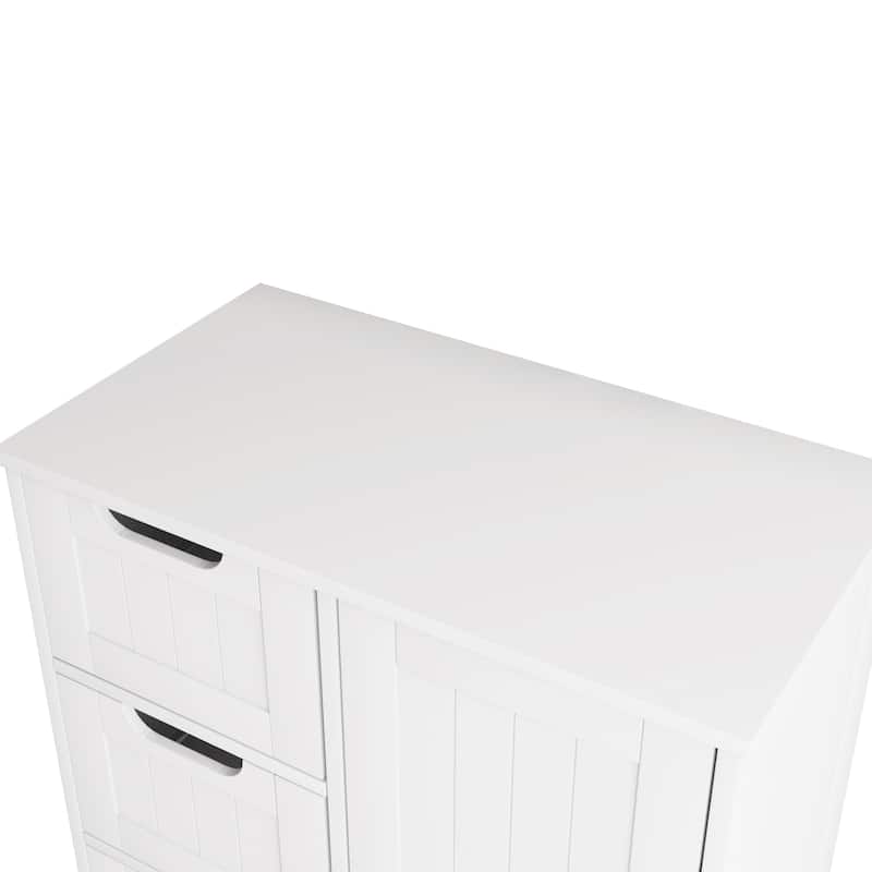 White Bathroom Storage Cabinet, Floor Cabinet with Adjustable Shelf and Drawers