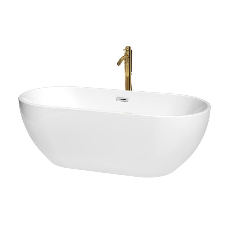 Wyndham Collection Brooklyn 67" Free Standing Acrylic Soaking Tub with - White / Polished Chrome Trim / Brushed Gold Faucet