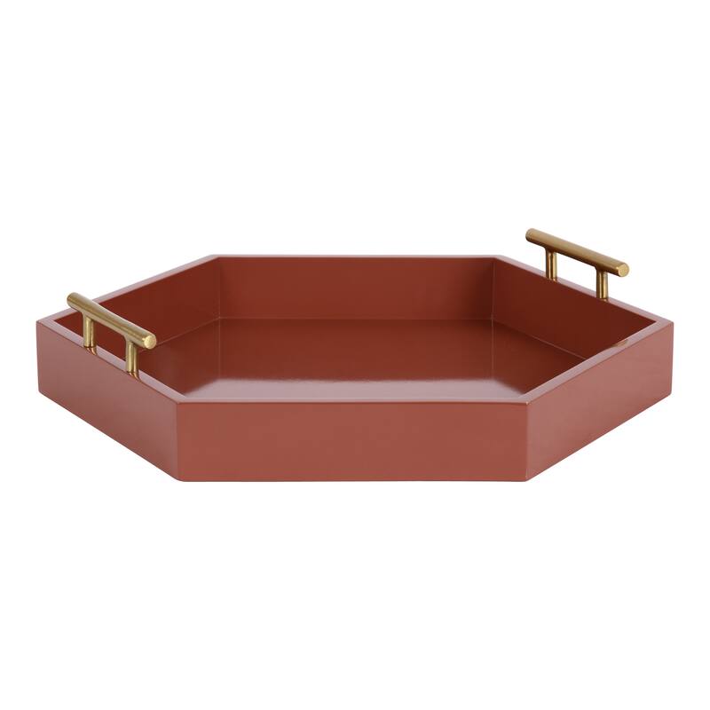 Kate and Laurel Lipton Hexagon Decorative Tray - 18x18 - Clay/Gold