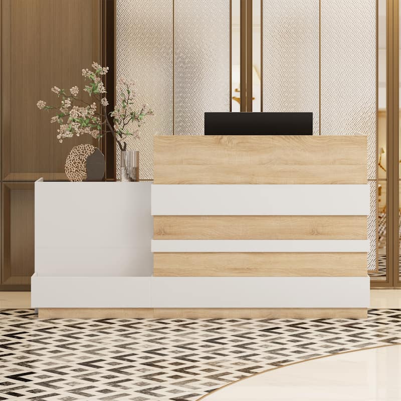Modern Hotel Reception Desk - White + Oak with Keyboard Drawer