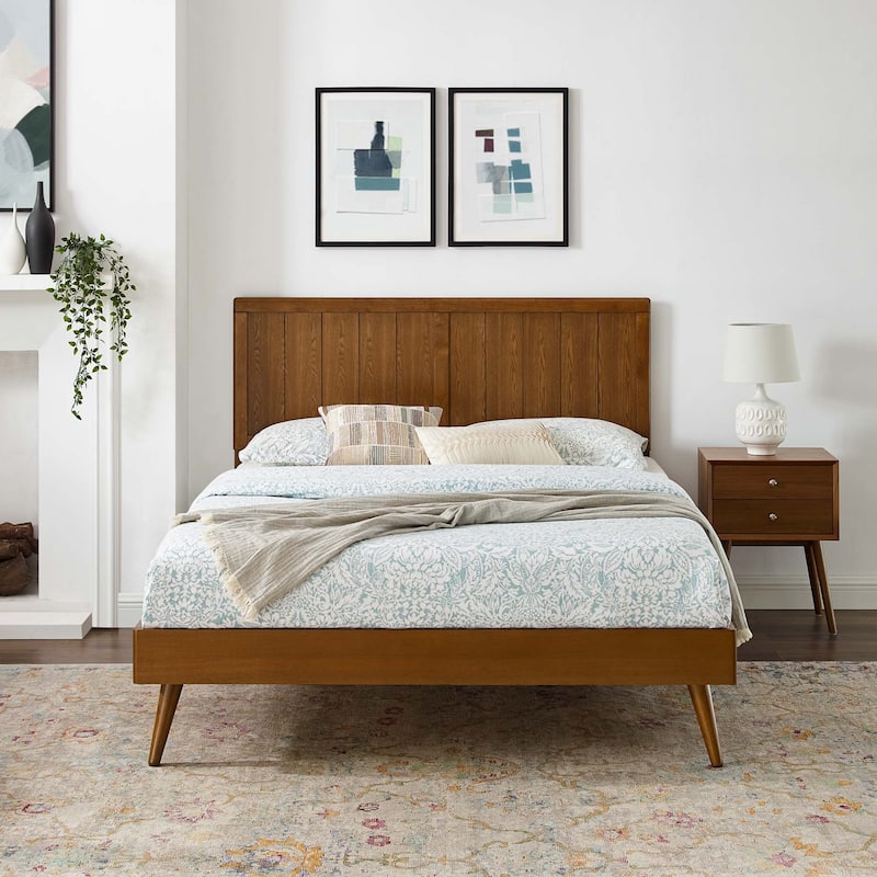 Alana Twin Wood Platform Bed With Splayed Legs - Walnut
