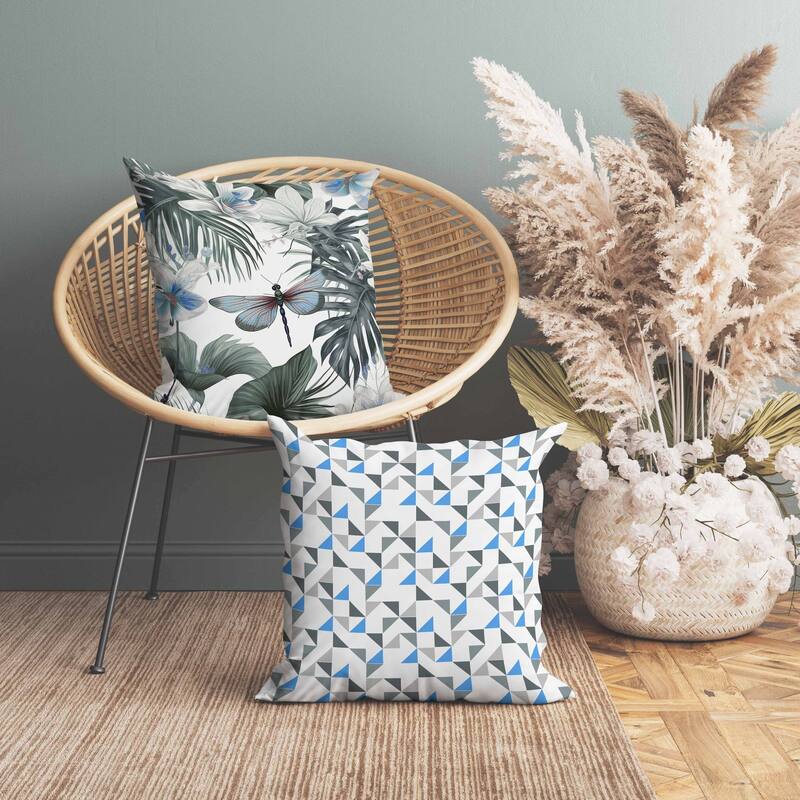 Dragonfly Dreamscape Faux Suede Reversible Throw Pillow Grey and Blue