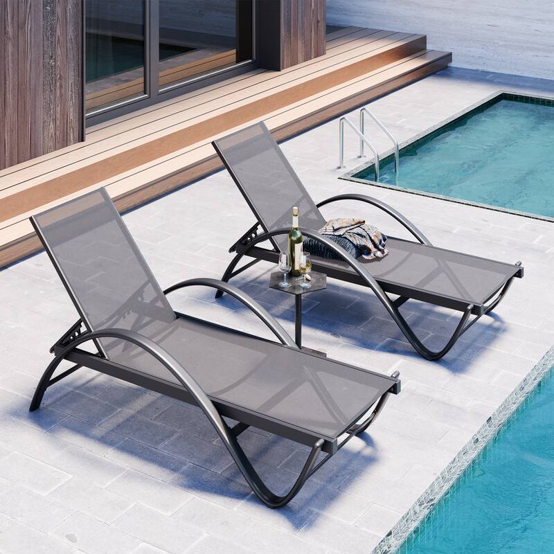 2 Set Lounge Chair for Outside, Pool Chaise Lounge with S-Shaped Armrest - Dark Gray
