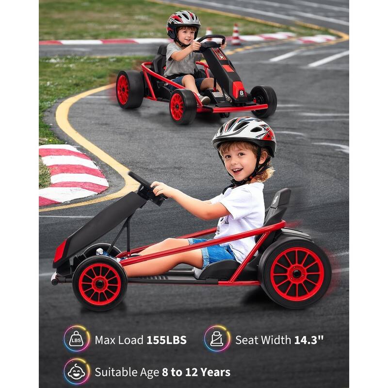 8MPH Fast Drifting Circling Car Ride On Go Kart for Kids Best Gift