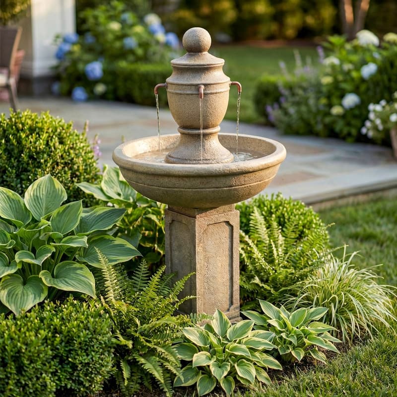 Classic Urn Pedestal Outdoor Water Fountain with 3 Spouts for Garden Patio Backyard Décor