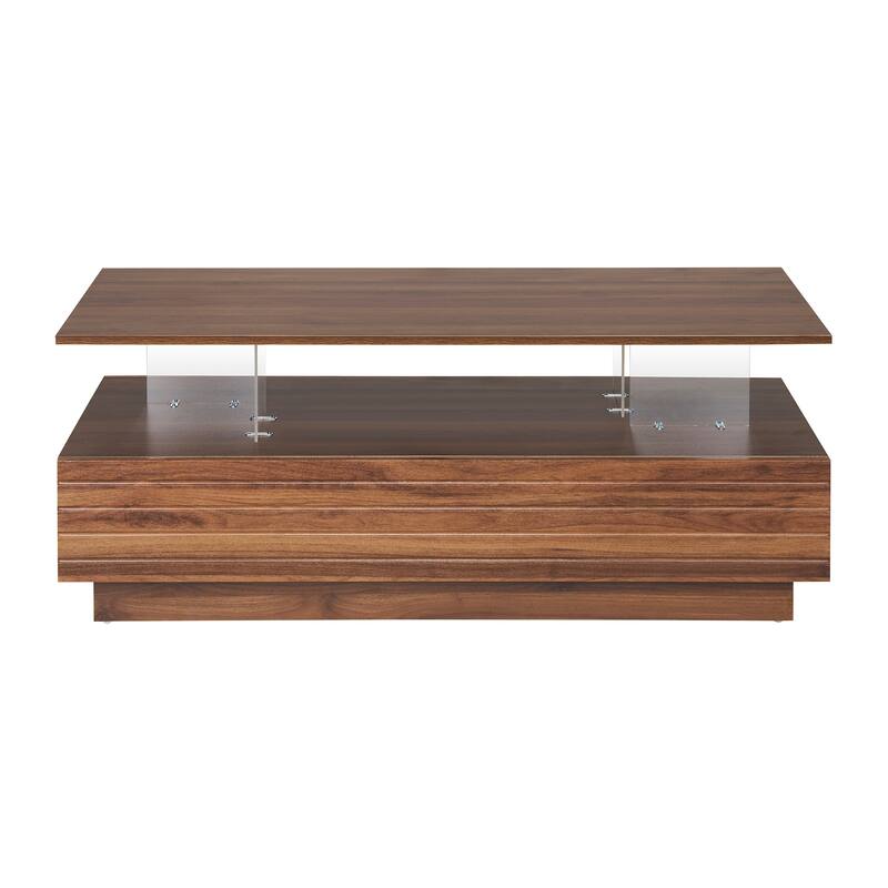Modern Rectangular LED Lights Coffee Table with 2 Large Drawers by Harper&Bright Designs