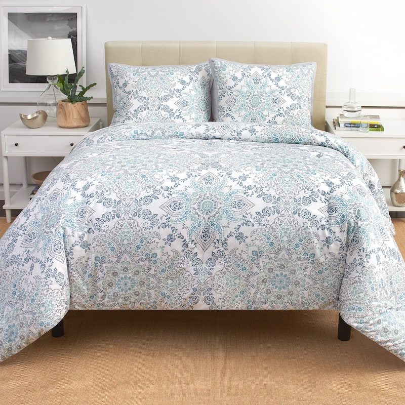 Ruhani Reversible Percale Cotton Comforter Set Blue/Aqua Blue - Heirlooms of India