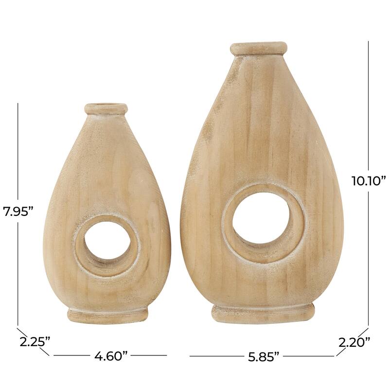 Wood Teardrop Decorative Vase with Cutout Center - Set of 2 Brown - Roche River Decor