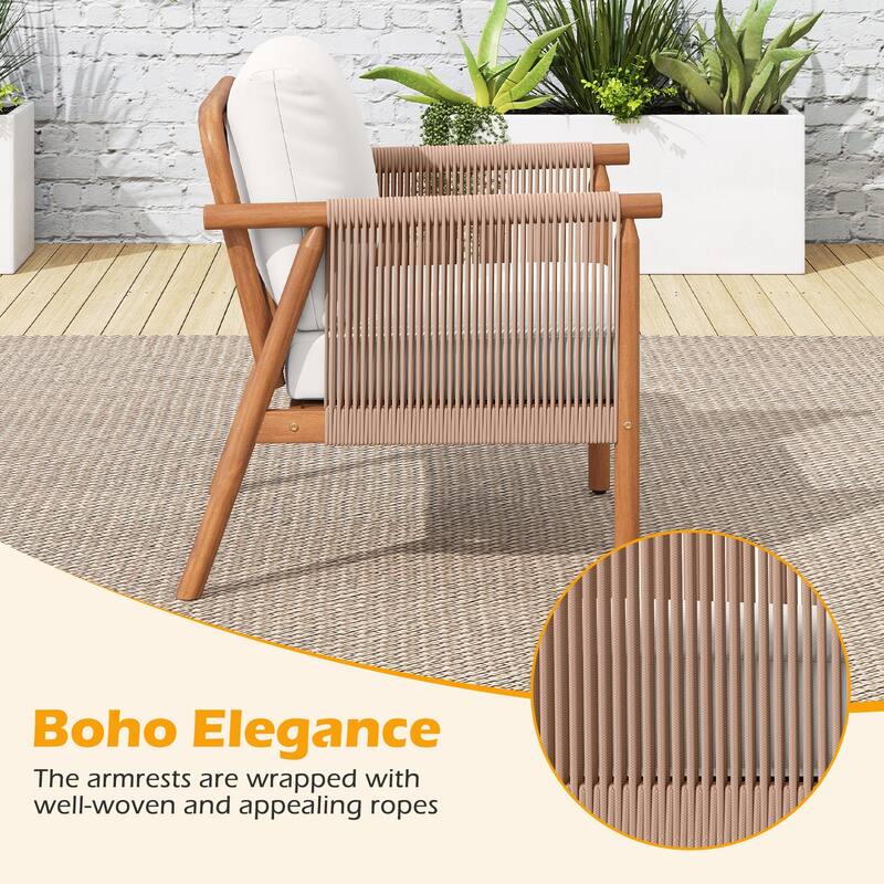 Gymax 4PCS Patio Acacia Wood Chair w/ Woven Rope Armrests & Seat Back