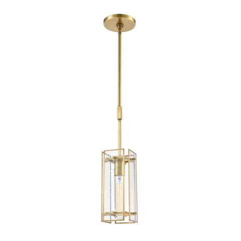 Hyde Park 1-Light Mini Pendant in Satin Brass with Seedy Glass